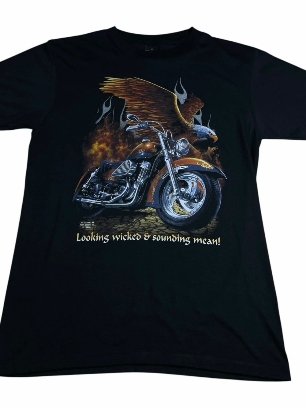Vintage 1980 3D Emblem American Cycle Eagle Biker Black T-Shirt Size Medium 80s